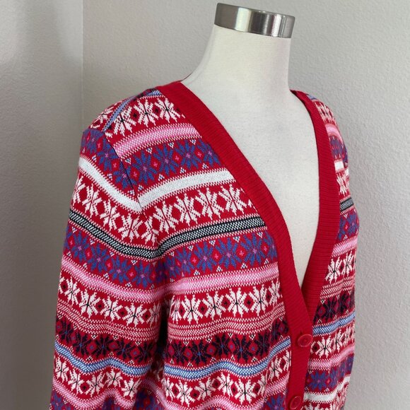 Lane Bryant Womens Plus 18/20 Cardigan Sweater Red Fair Isle Cotton Blend Knit - Picture 3 of 11
